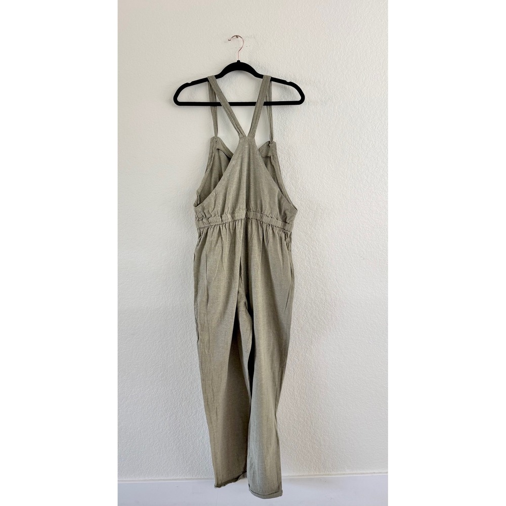 Derek Heart Jumpsuit Women Large Sage Green Linen Blend Button Front Overalls - Picture 5 of 5